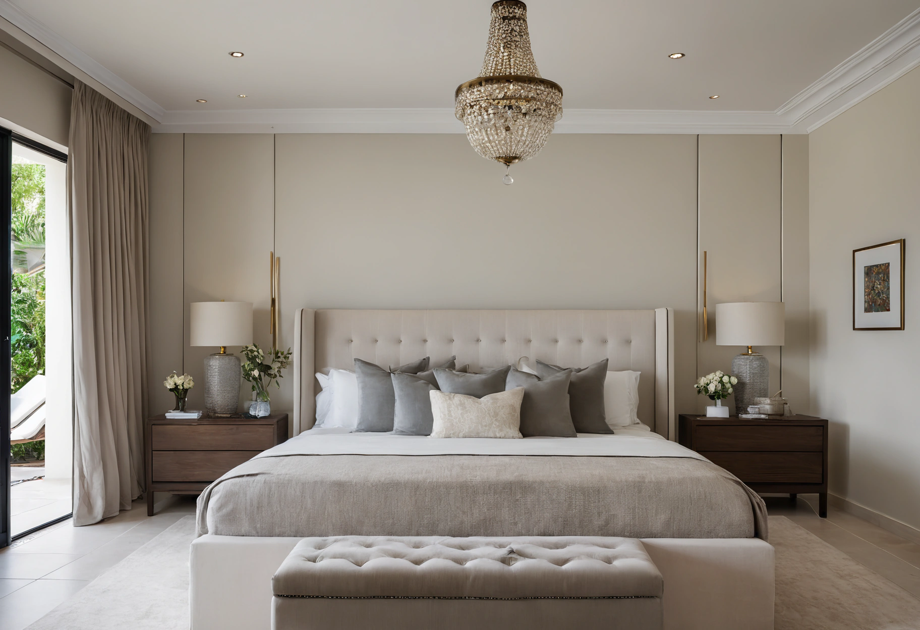 Master bedroom furnished and styled before the owner's arrival